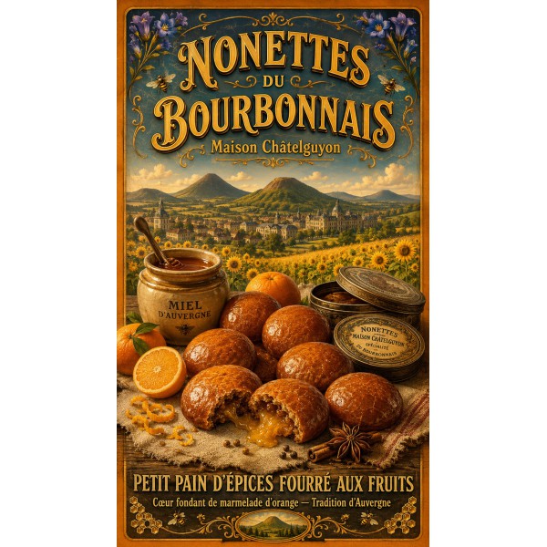 Nonettes du Bourbonnais — Maison Châtelguyon – affiche & plaque vintage | Manufacture Arssans
