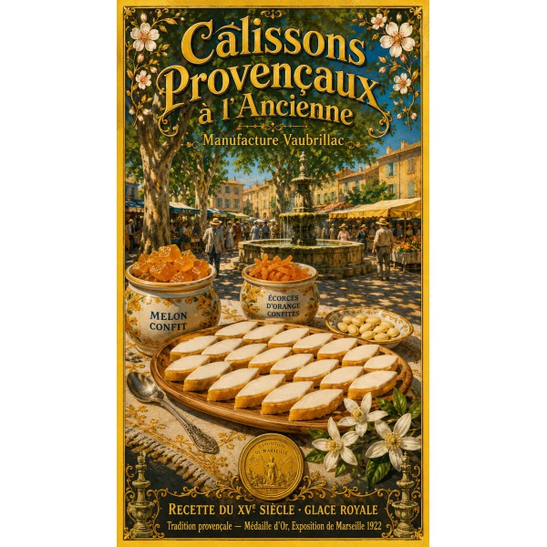 Calissons Provençaux à l'Ancienne — Manufacture Vaubrillac – affiche & plaque vintage | Manufacture Arssans