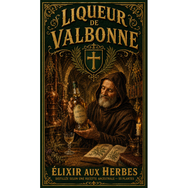 Liqueur de Valbonne — Élixir aux Herbes – affiche & plaque vintage | Manufacture Arssans