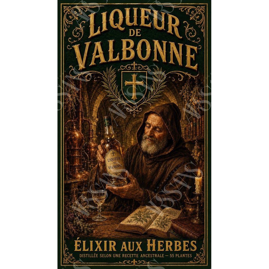 Liqueur de Valbonne — Élixir aux Herbes – affiche & plaque vintage | Manufacture Arssans