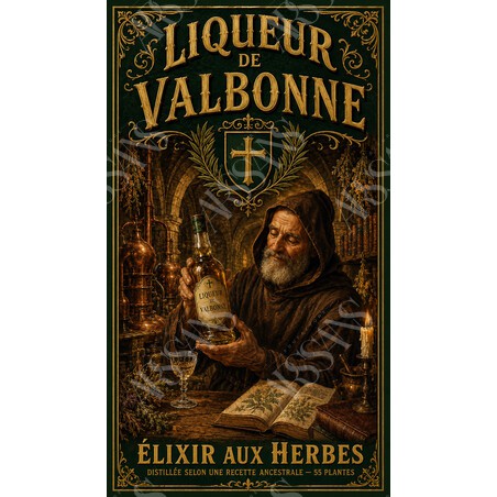 Liqueur de Valbonne — Élixir aux Herbes – affiche & plaque vintage | Manufacture Arssans