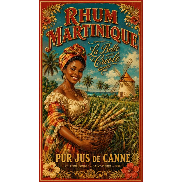Rhum Martinique — La Belle Créole – affiche & plaque vintage | Manufacture Arssans