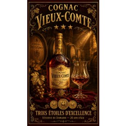 Cognac Vieux-Comte — Trois Étoiles d'Excellence – affiche & plaque vintage | Manufacture Arssans