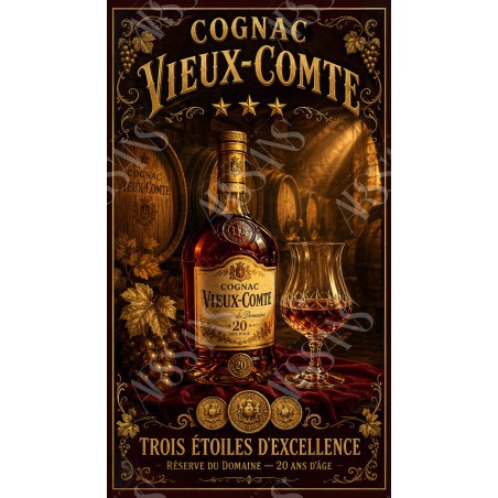 Cognac Vieux-Comte — Trois Étoiles d'Excellence – affiche & plaque vintage | Manufacture Arssans