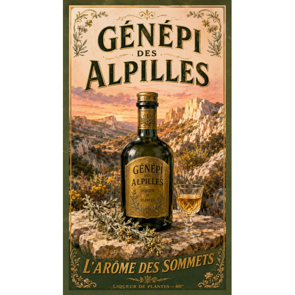 Génépi des Alpilles — L'Arôme des Sommets – affiche & plaque vintage | Manufacture Arssans
