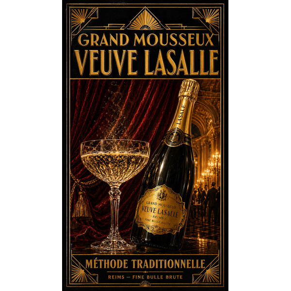 Grand Mousseux Veuve Lasalle — Méthode Traditionnelle – affiche & plaque vintage | Manufacture Arssans