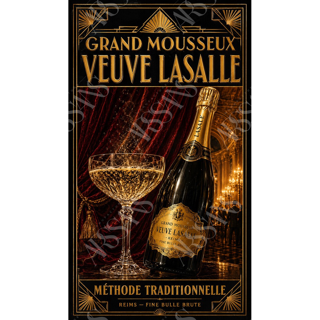 Grand Mousseux Veuve Lasalle — Méthode Traditionnelle – affiche & plaque vintage | Manufacture Arssans