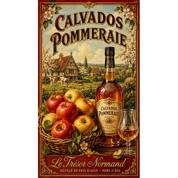 Calvados Pommeraie — Le Trésor Normand – affiche & plaque vintage | Manufacture Arssans