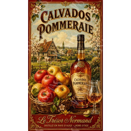 Calvados Pommeraie — Le Trésor Normand – affiche & plaque vintage | Manufacture Arssans