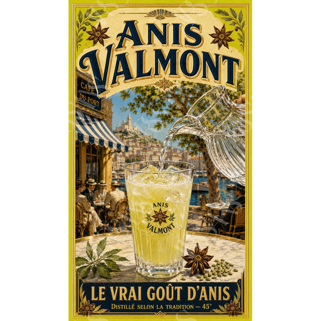 Anis Valmont – affiche apéritif anisé vintage de Marseille | Manufacture Arssans