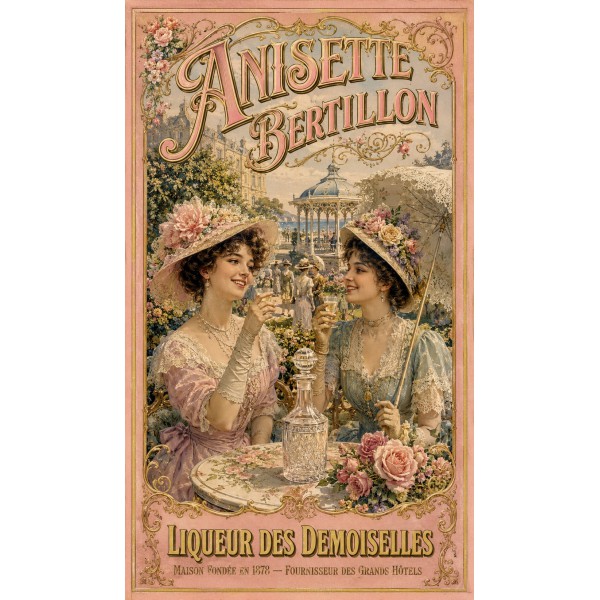 Anisette Bertillon — Liqueur des Demoiselles – affiche & plaque vintage | Manufacture Arssans