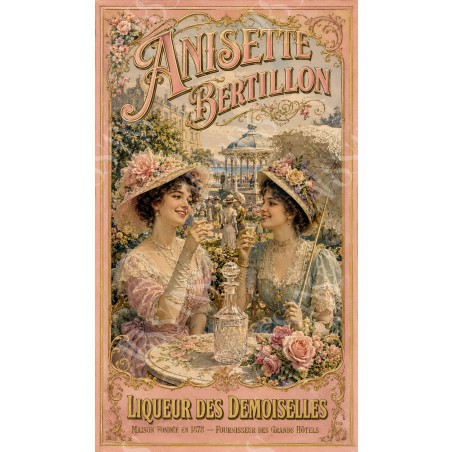 Anisette Bertillon — Liqueur des Demoiselles – affiche & plaque vintage | Manufacture Arssans