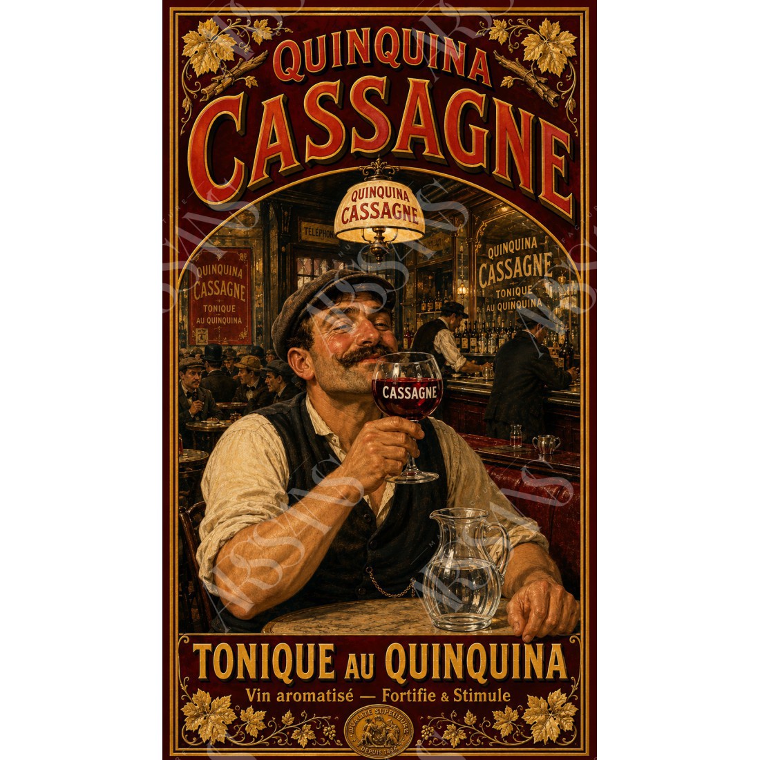 Quinquina Cassagne – affiche apéritif tonique vintage, bistrot parisien | Manufacture Arssans