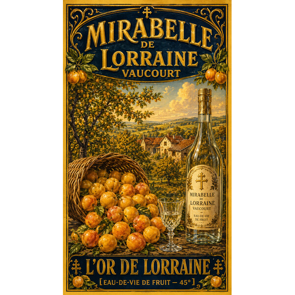 Mirabelle de Lorraine Vaucourt — L’Or de Lorraine – affiche & plaque vintage | Manufacture Arssans