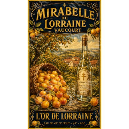 Mirabelle de Lorraine Vaucourt — L'Or de Lorraine – affiche & plaque vintage | Manufacture Arssans