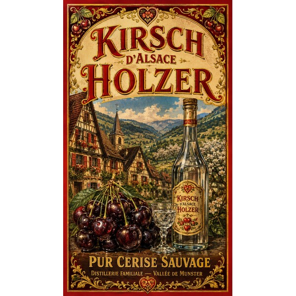 Kirsch d'Alsace Holzer — Pur Cerise Sauvage – affiche & plaque vintage | Manufacture Arssans