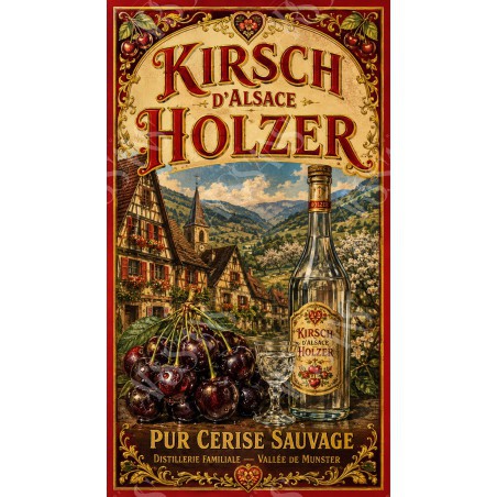 Kirsch d'Alsace Holzer — Pur Cerise Sauvage – affiche & plaque vintage | Manufacture Arssans