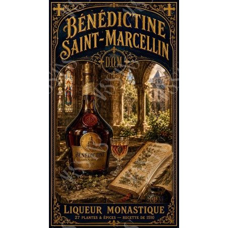 Bénédictine Saint-Marcellin — Liqueur Monastique – affiche & plaque vintage | Manufacture Arssans