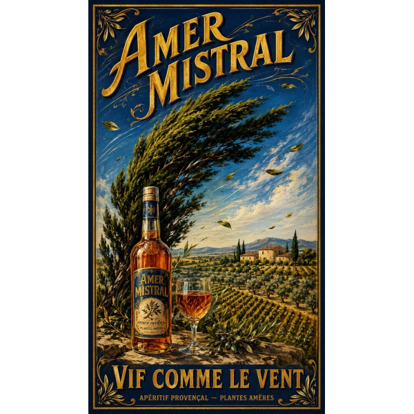 Amer Mistral — Vif comme le Vent – affiche & plaque vintage | Manufacture Arssans