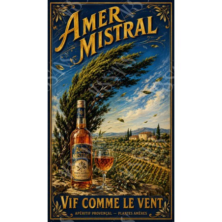 Amer Mistral — Vif comme le Vent – affiche & plaque vintage | Manufacture Arssans