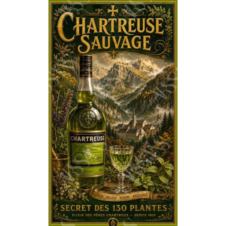 Chartreuse Sauvage — Secret des 130 Plantes – affiche & plaque vintage | Manufacture Arssans