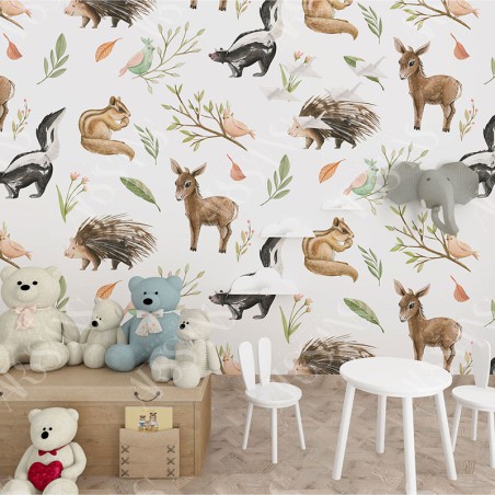 Papier Peint Aquarelle Animalis - papier peint intissé blanc pour chambre