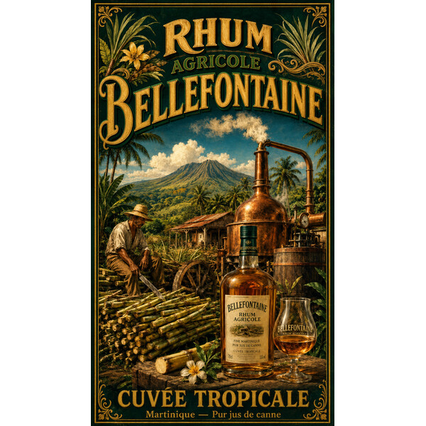 Rhum Agricole Bellefontaine — Cuvée Tropicale – affiche & plaque vintage | Manufacture Arssans