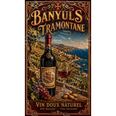 Banyuls Tramontane — Vin Doux Naturel – affiche & plaque vintage | Manufacture Arssans
