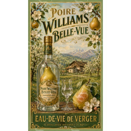 Poire Williams Belle-Vue — Eau-de-Vie de Verger – affiche & plaque vintage | Manufacture Arssans