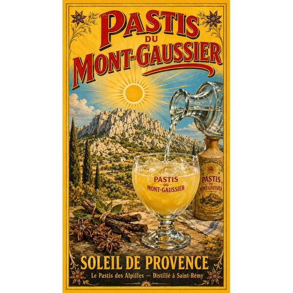 Pastis du Mont-Gaussier — Soleil de Provence – affiche & plaque vintage | Manufacture Arssans