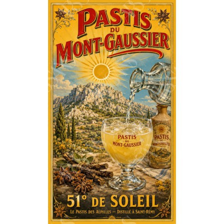 Pastis du Mont-Gaussier — 51° de Soleil – affiche & plaque vintage | Manufacture Arssans