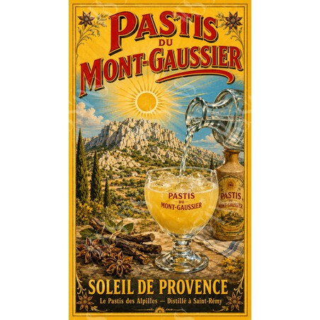 Pastis du Mont-Gaussier — Soleil de Provence – affiche & plaque vintage | Manufacture Arssans