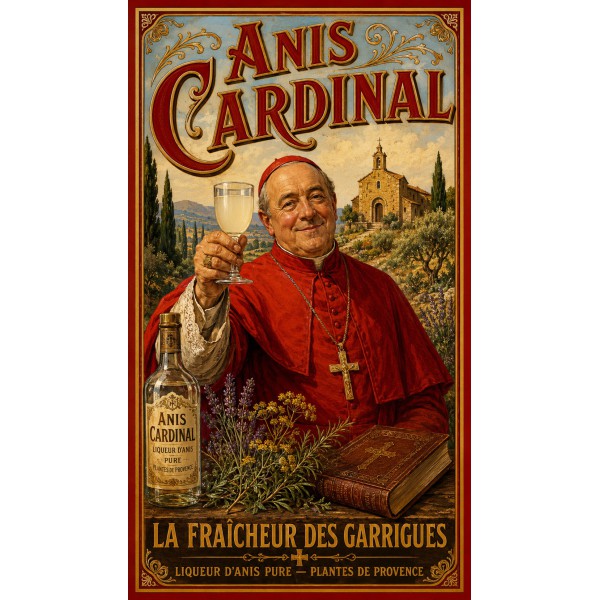 Anis Cardinal — La Fraîcheur des Garrigues – affiche & plaque vintage | Manufacture Arssans