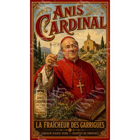 Anis Cardinal — La Fraîcheur des Garrigues – affiche & plaque vintage | Manufacture Arssans