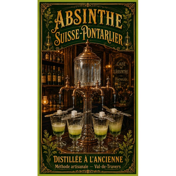 Absinthe Suisse-Pontarlier — Distillée à l'Ancienne – affiche & plaque vintage | Manufacture Arssans