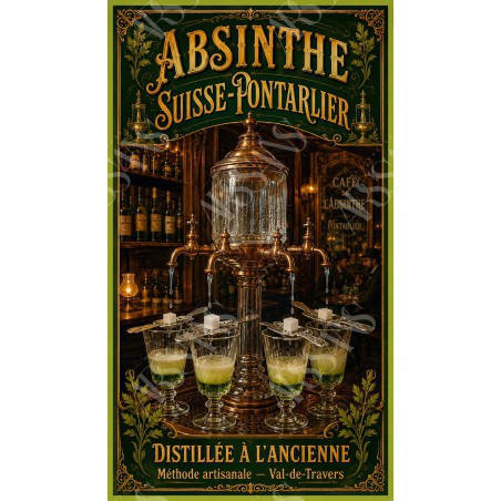 Absinthe Suisse-Pontarlier — Distillée à l'Ancienne – affiche & plaque vintage | Manufacture Arssans