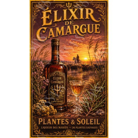 Élixir de Camargue — Plantes & Soleil – affiche & plaque vintage | Manufacture Arssans