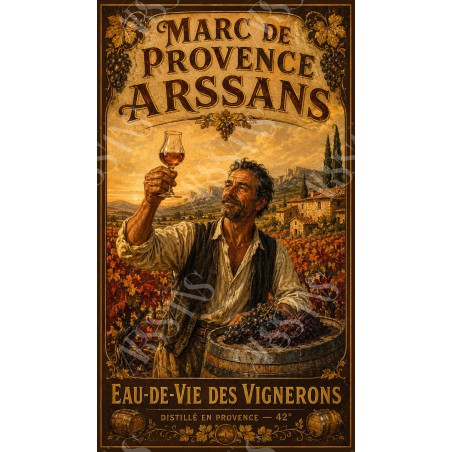 Marc de Provence Arssans — Eau-de-Vie des Vignerons – affiche & plaque vintage | Manufacture Arssans