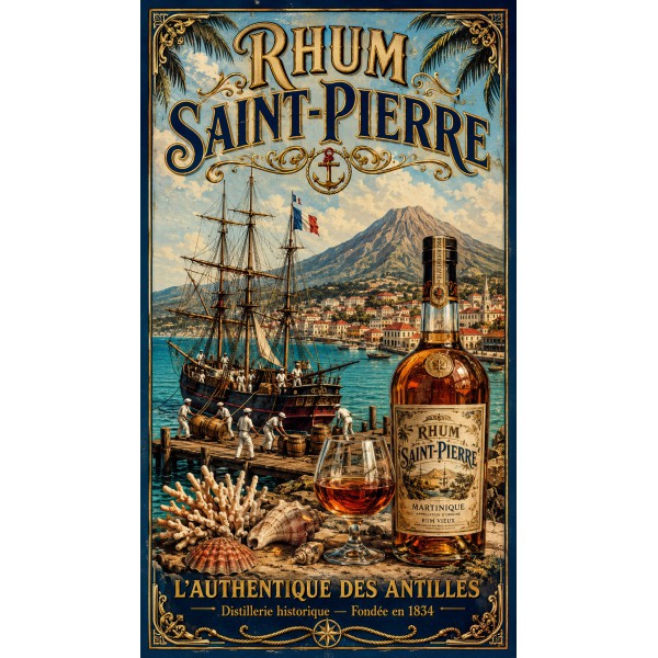 Rhum Saint-Pierre — L'Authentique des Antilles – affiche & plaque vintage | Manufacture Arssans