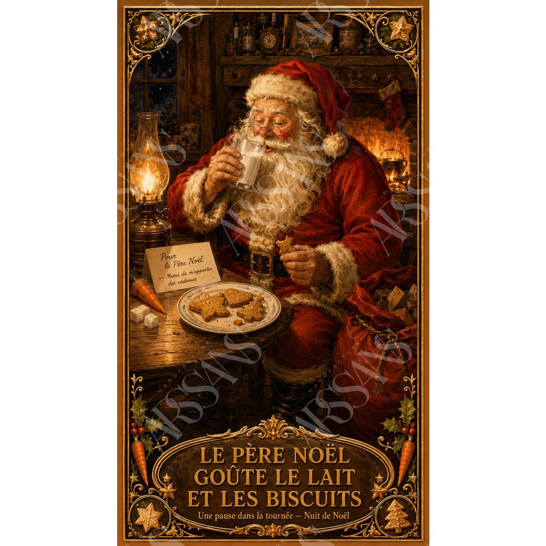 Le Père Noël Goûte le Lait et les Biscuits