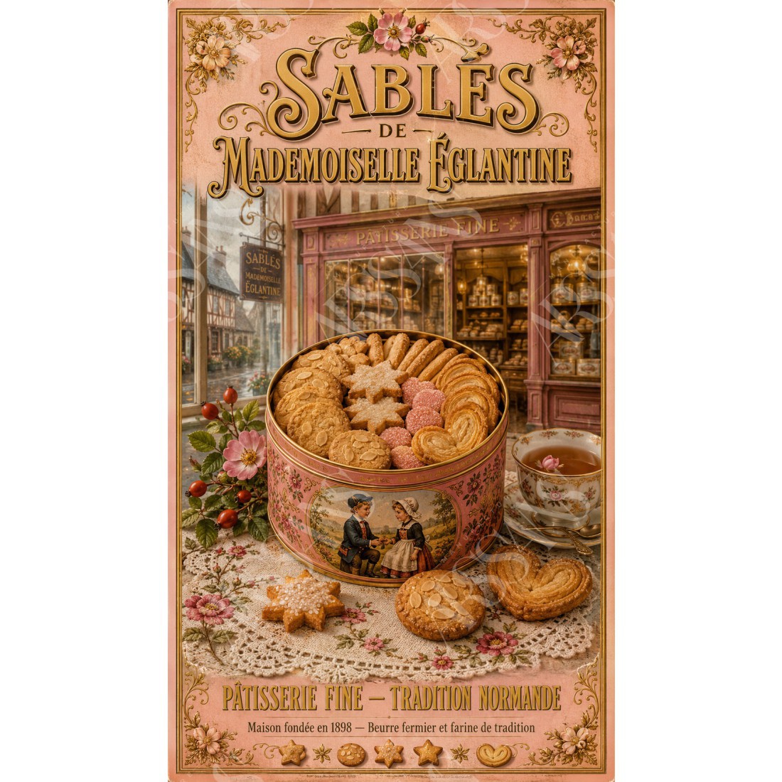 Sablés de Mademoiselle Églantine – affiche & plaque vintage | Manufacture Arssans