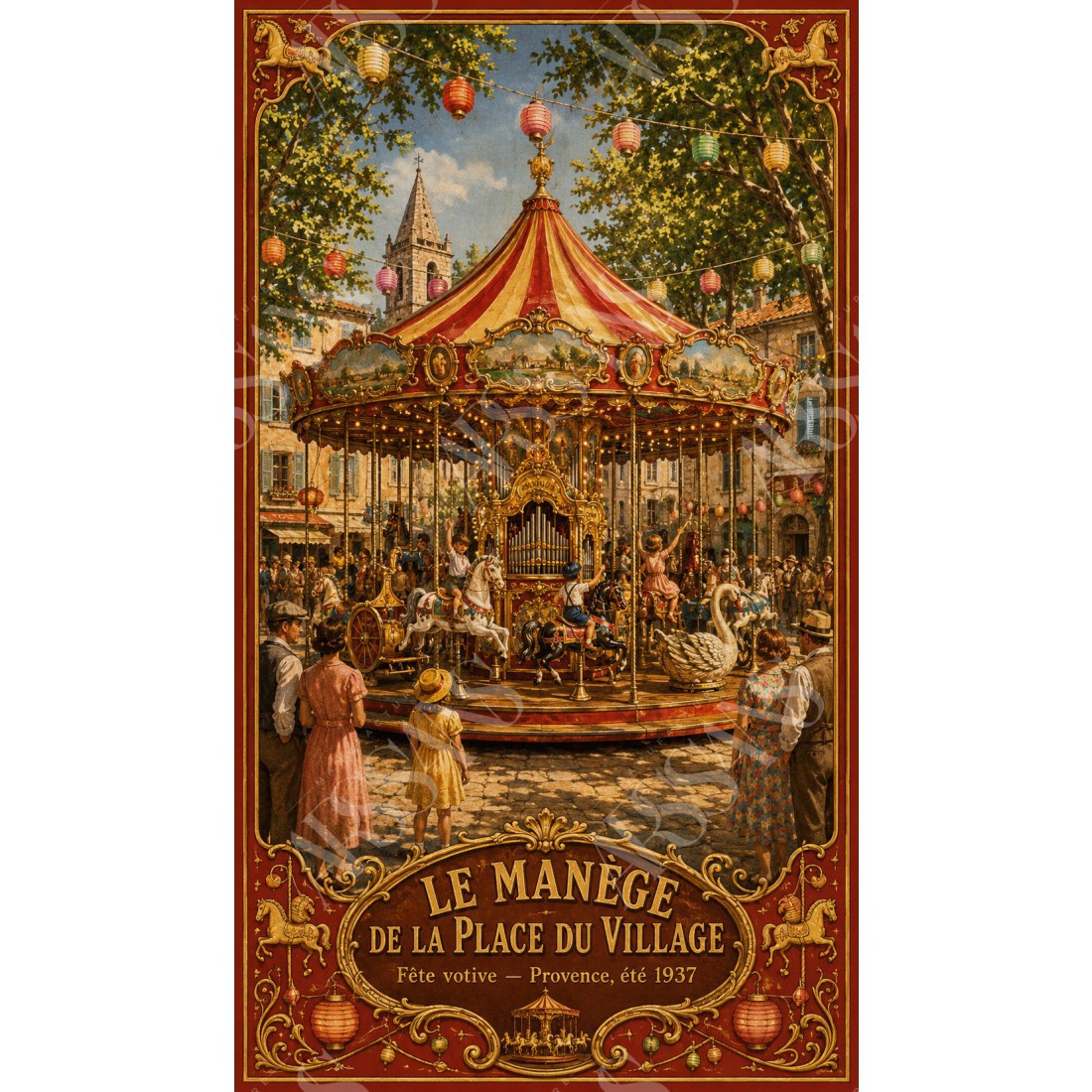 Le Manège de la Place du Village – affiche & plaque vintage | Manufacture Arssans