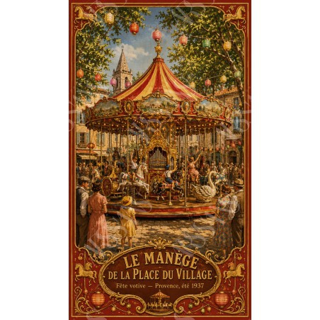 Le Manège de la Place du Village - affiche & plaque vintage | Manufacture Arssans