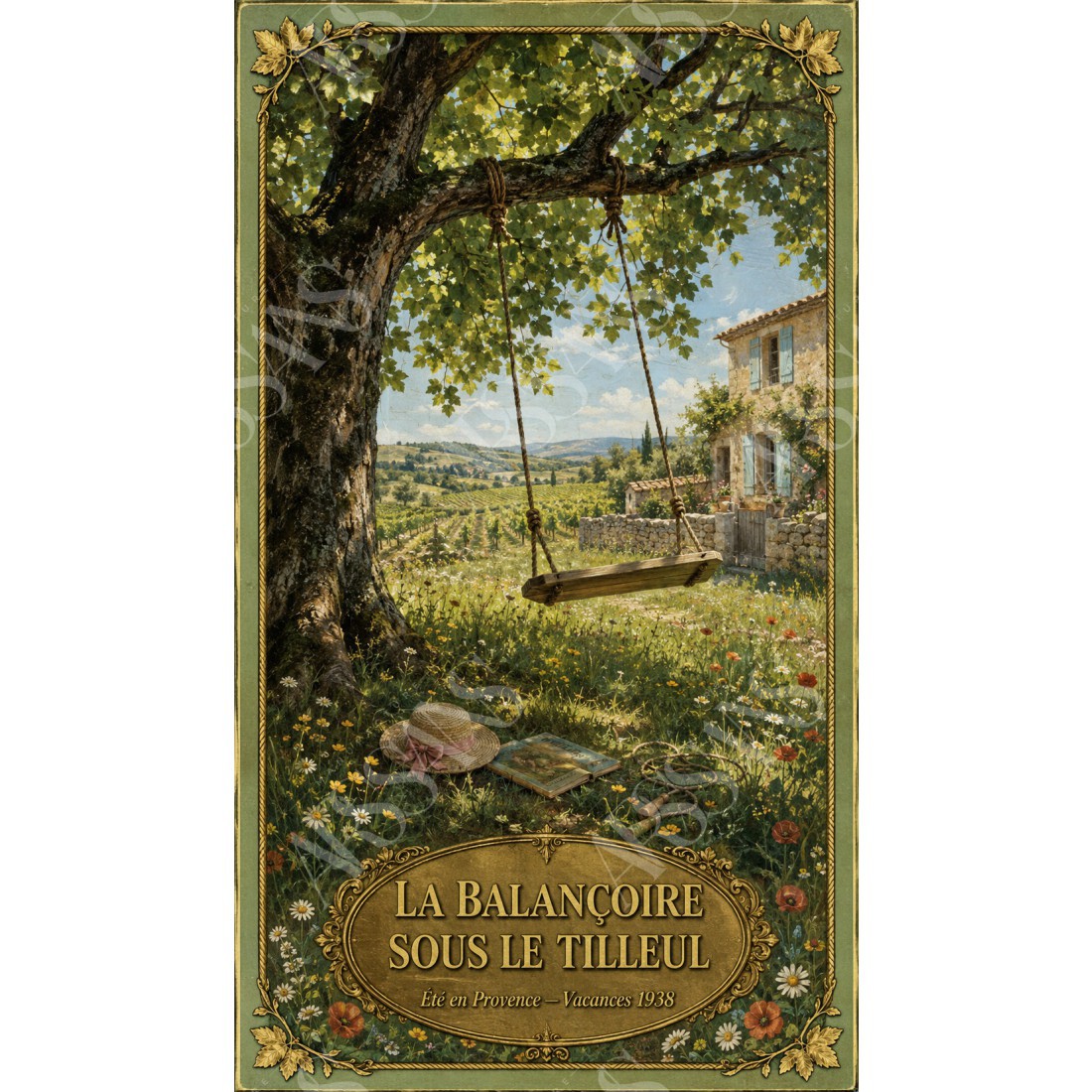 La Balançoire sous le Tilleul – affiche & plaque vintage | Manufacture Arssans