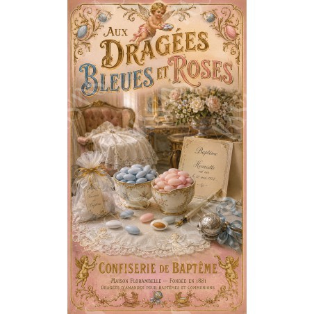 Aux Dragées Bleues et Roses - affiche & plaque vintage | Manufacture Arssans
