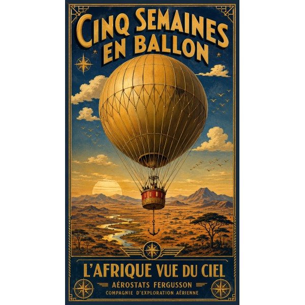 Cinq Semaines en Ballon – affiche & plaque vintage | Manufacture Arssans