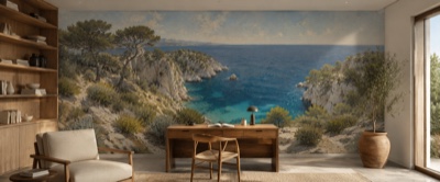 Criques et horizon marin en situation — fresque panoramique de Provence