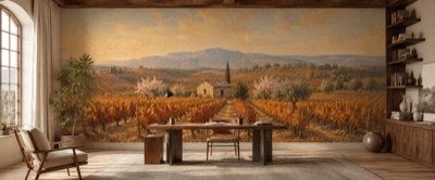 Vignoble provençal en automne en situation — fresque panoramique de Provence