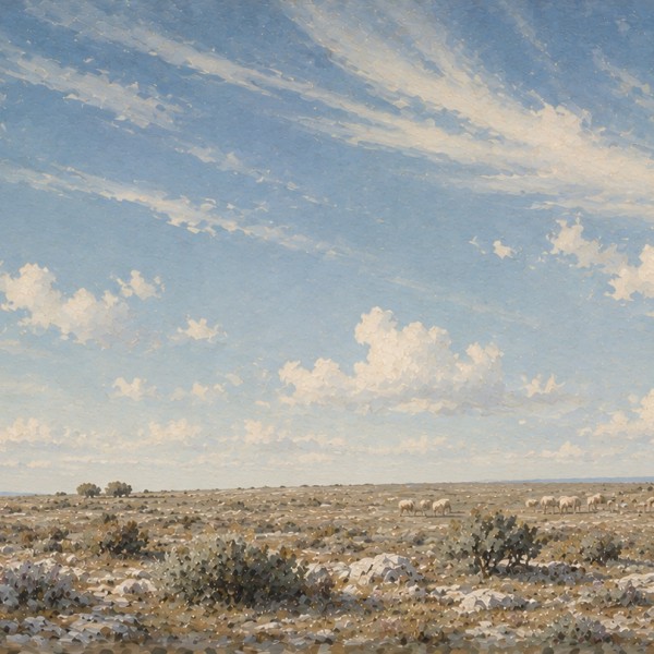Plateau de garrigue et grand ciel – fresque panoramique de Provence : vaste étendue rase et minérale, cailloux calcaires et végé