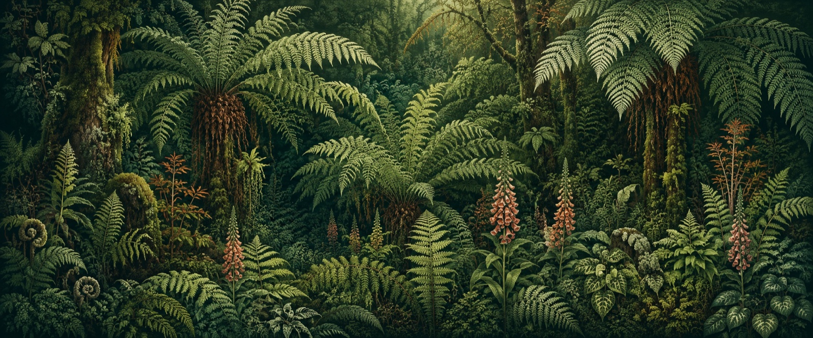 Sous-bois de fougères luxuriant